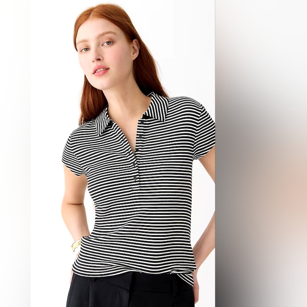 J.crew Short-sleeve henley polo in striped vintage rib size XS